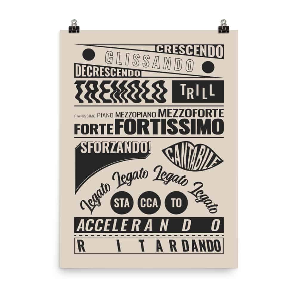 Music Terms Posters, Music Room Decor Cream