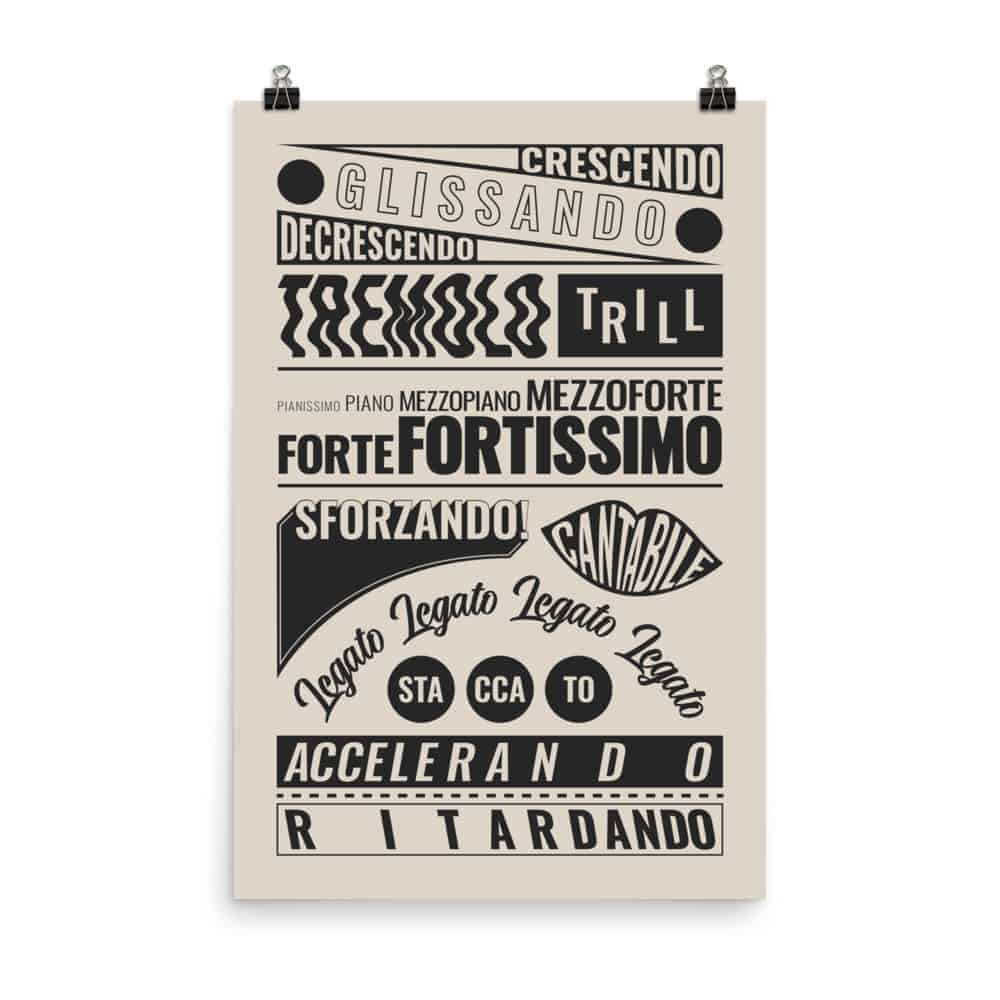 Music Terms Posters, Music Room Decor Cream