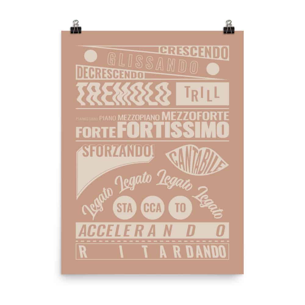Music Terms Poster, Music Room Decor Pink