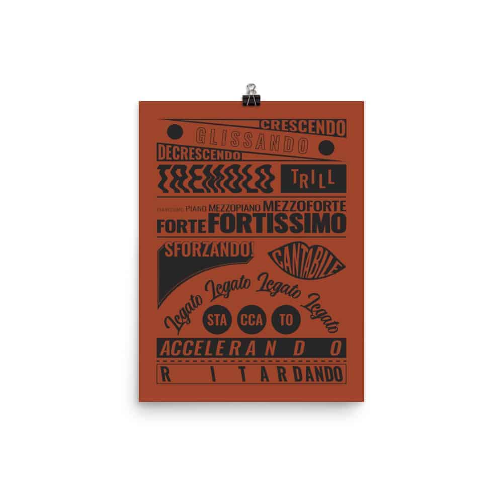 Music Terms Poster, Music Room Decor Red