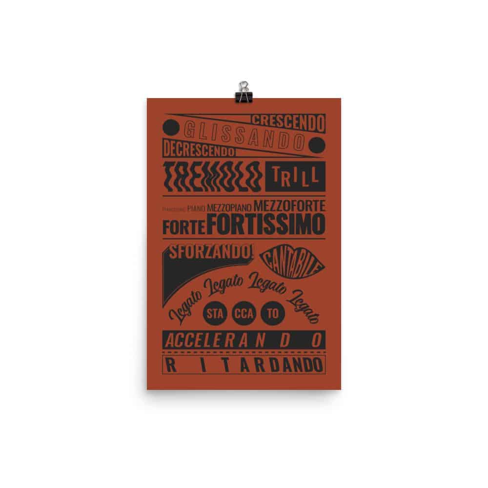 Music Terms Poster, Music Room Decor Red