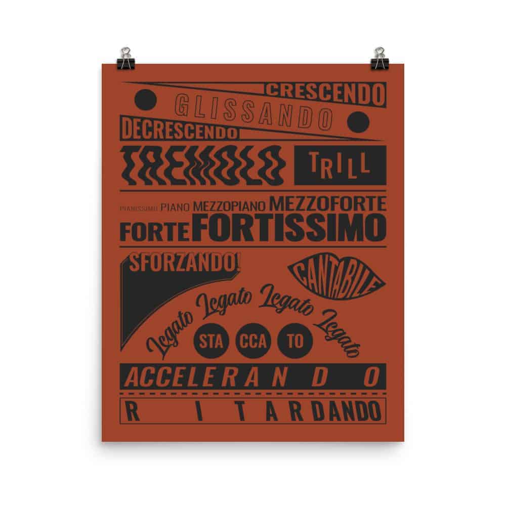 Music Terms Poster, Music Room Decor Red