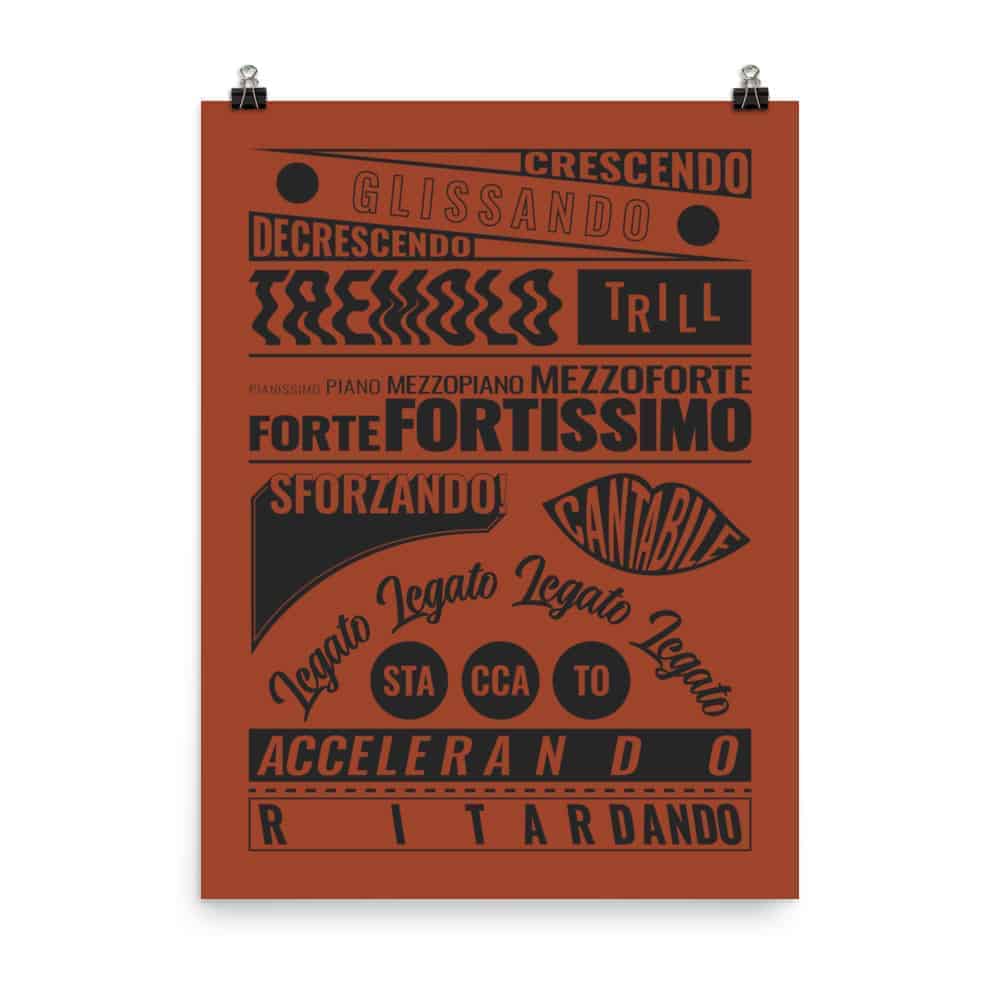 Music Terms Poster, Music Room Decor Red