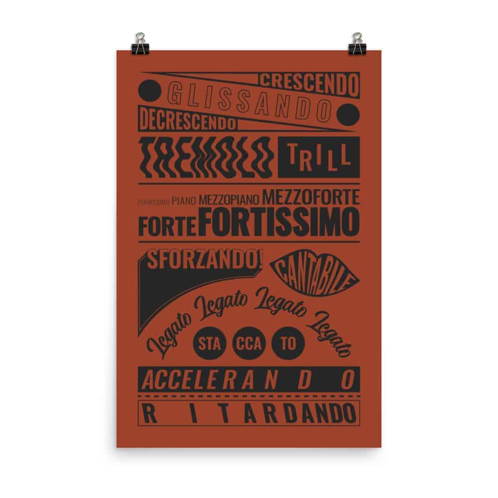 Music Terms Poster, Music Room Decor Red