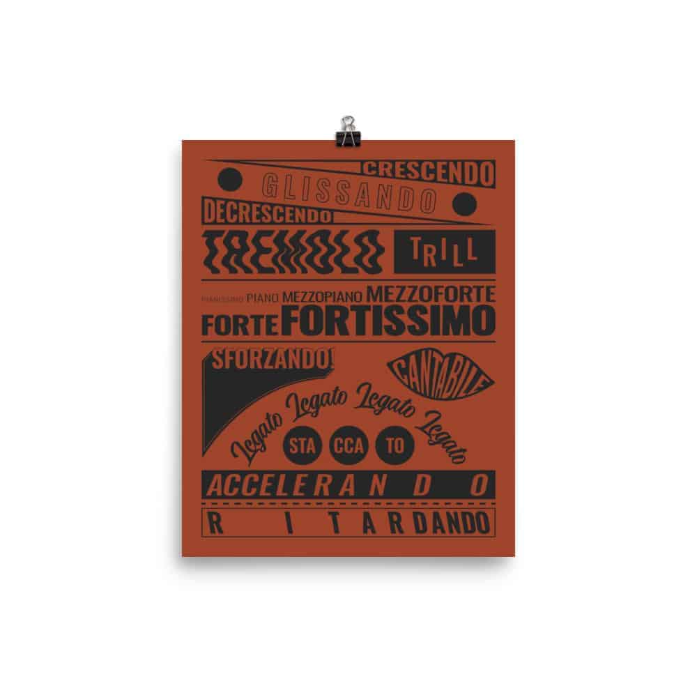 Music Terms Poster, Music Room Decor Red