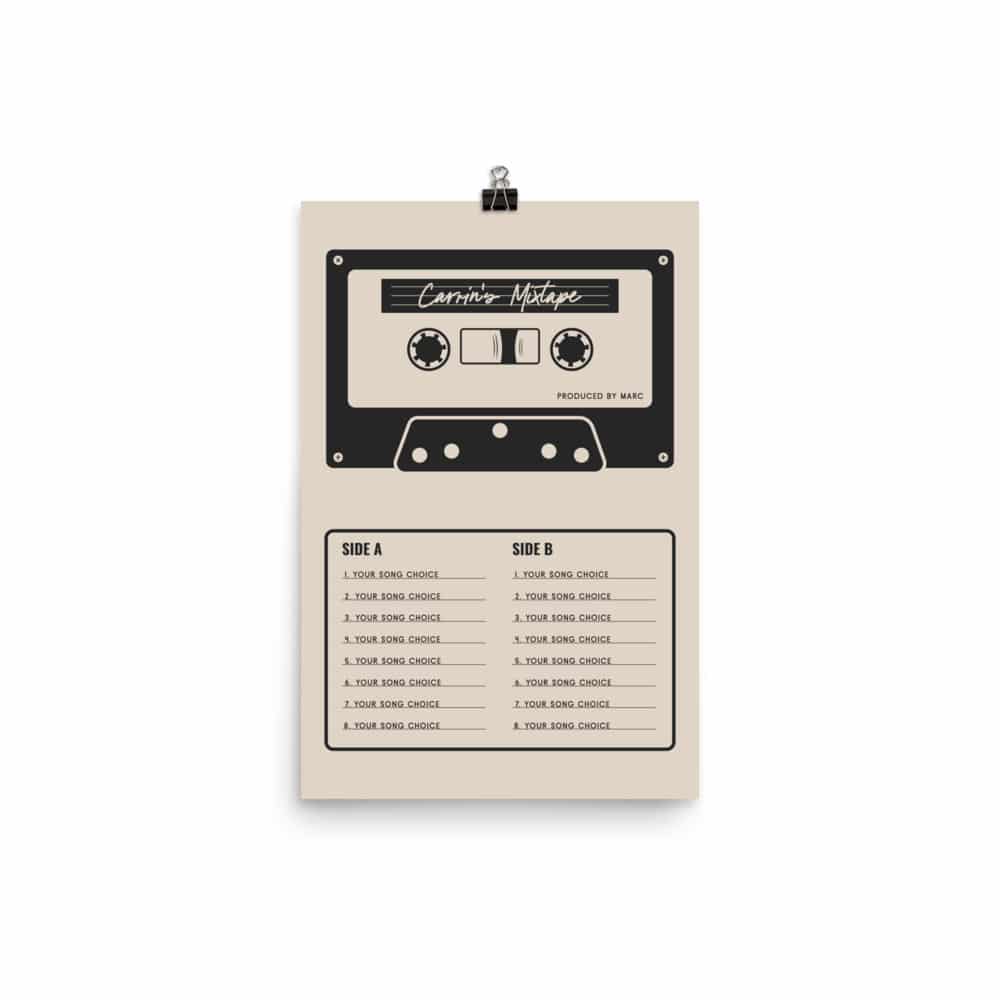 Custom Mixtape Poster, Retro Cassette Tape Print, Cream